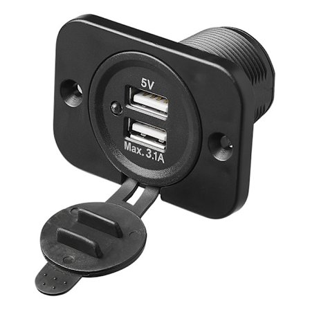 USB-port dobbelt forsænket montering type A 3100mA 12V/24V