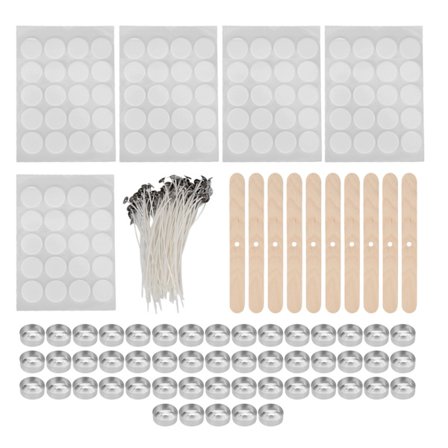 100 st 15 cm Ljusvekar, 100 st Dubbelsidiga Klistermärken, 50 st Ljuskoppar, 10 st Trävekhållare, Aluminiumkopp med Vit Bottenklistermärke