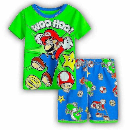 Lasten Super Mario urheiluasu, lyhythihainen T-paita, joustavavyötäröiset shortsit, rento pyjama-yöpukusetti - WELLNGS