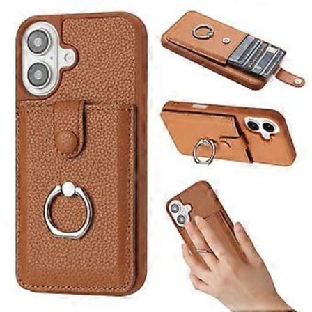 Skal för iPhone 16 Plus Ritningstyp Kortfack Läder Baksida med Ringstativ (Stil E)