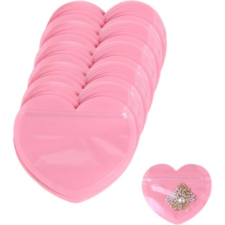 100 stk Smykkeposer, Genlukkelige Hjerteformede Smykkeemballage Rejsepose, Lille Ziplock Transparent