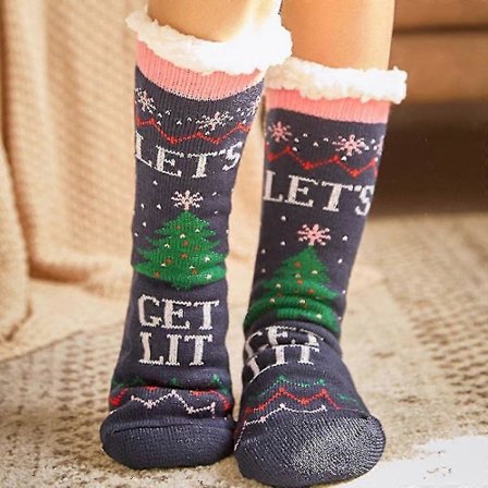 Julesokker i plys fleece, bløde og varme med julemand