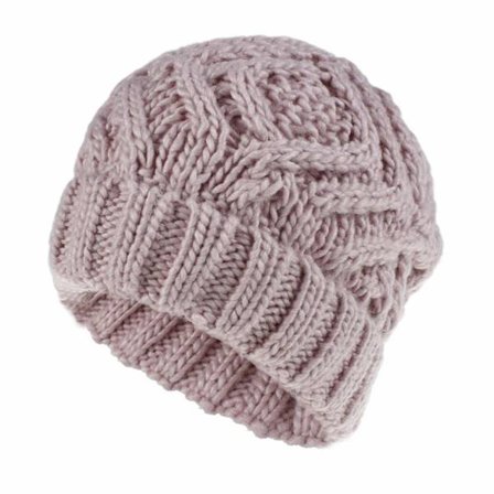 Unisex Vinter Varm Strikket Hue Hat Rombe Chunky Weave Solid Cuffed Skull Cap Pink—yux