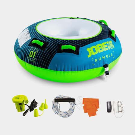Åkring JOBE Rumble 1P Teal, 1 person, Ø117 x 44 cm, blå/grön + draglina + elektrisk pump