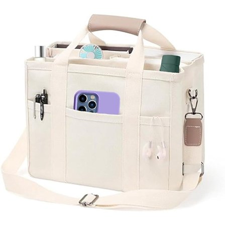 Multi-lomme taske til kvinder - 30*24*16 cm - Crossbody taske - Multifunktionel håndtaske - Beige