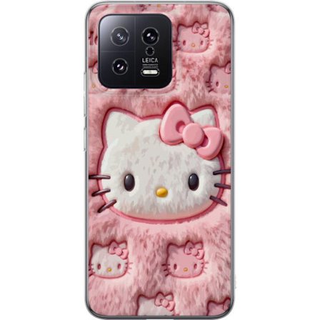 Kompatibelt Mobildeksel til Xiaomi 13 Hello Kitty rosa fluffy bakgrunn med ikoniskt ansikt og kawaii-estetikk
