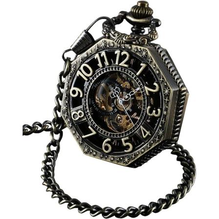 Lommeklokke for menn med kjede | Lommeklokke i vintage-stil med håndopptrekk