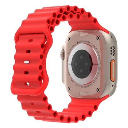 Apple Watch Series 8 (45mm) / Watch Ultra Ocean band -tyylinen silikonikellon ranneke - Punainen