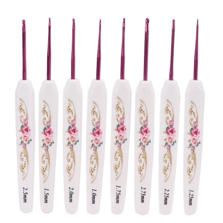 8 stk. Hæklekroge Håndpoleret Ergonomisk Håndtag Trykt Rødt Blomstermønster Aluminium Strikkepinde Sæt