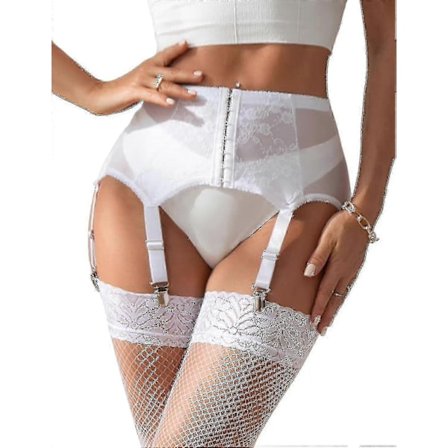 Hot dame-strømpeholder plus size blonde strømpeholder og 6 metalclips justerbar lingeri strømpeholder U hvid