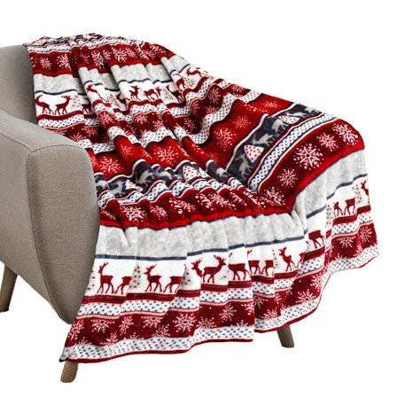 Juleplaid med rensdyr og snefnug, trykt flannelplaid, vintervarm sofaplaid, dekorativ plaid der kan vises frem