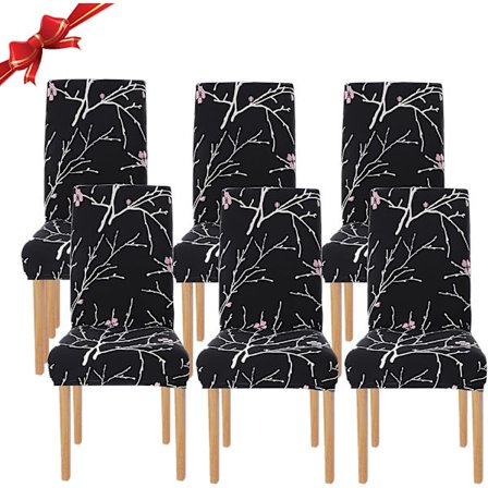 (Svart blomma, set om 6)6 stycken stretchiga matstolsöverdrag, universella tvättbara stolsöverdrag, lätta att rengöra stolsöverdrag för 