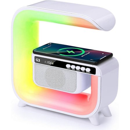 Pöytävalaisin langattomalla laturilla ja Bluetooth-kaiuttimella 4-in-1 Ladattava yöpöytävalaisin Bluetooth-kaiutin 15W Qi langattomalla 
