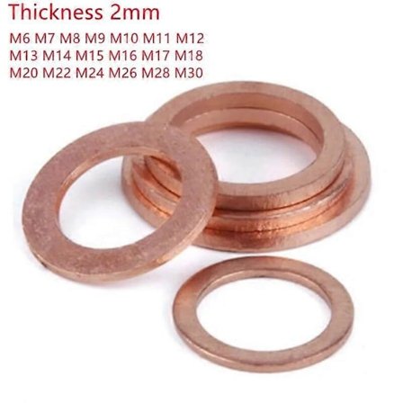 10 stk. M6 M8 M10 M12 M14 M15 M16 M18 M19 M20 tykkelse 2mm Solid Kobber Skive Shim Flat Ring Pakningsringer Forsegling Vanlige Skiver-Perfet