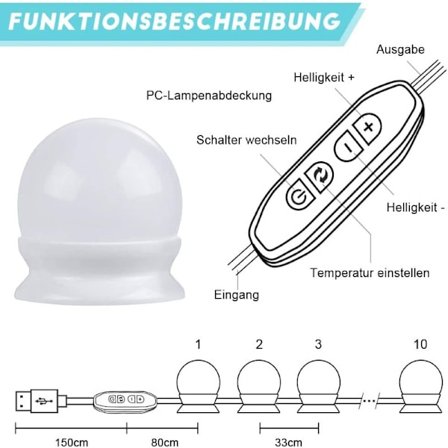 Vanity speil hodelykt, baderom speil lampe, USB tri - farge tem