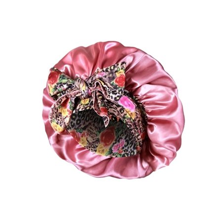 Sateng Blomster Sovehette – Bredbremmet Badehette med Stor Sløyfe, Ekstra Stor Størrelse