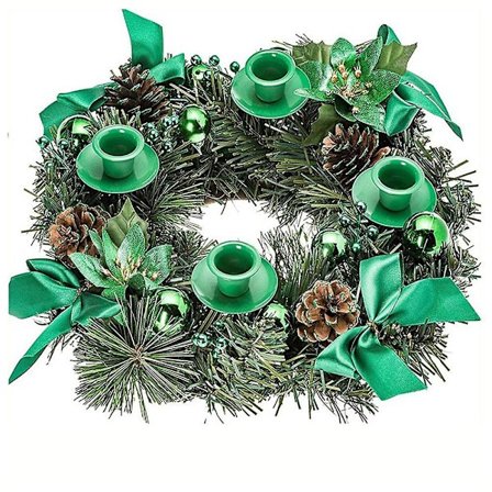 Julekrans 12 tommer med lysestaker - Kunstig julekrans med bånd