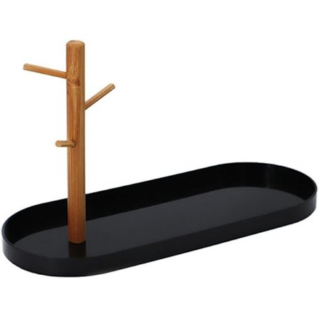 Nøglebakke & Nøgleskål, Smykkebakke med 3-lags hængende organizer i træ - Multifunktionel entrébakke, perfekt til nøgleskål, ringholder, smykkeskål