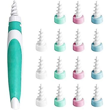 Öronvaxavlägsnare, mjukt silikonverktyg för rengöring av öron, öronvaxavlägsningsverktyg med 16 ersättningshuvuden, säkert och enkelt att ta bort 