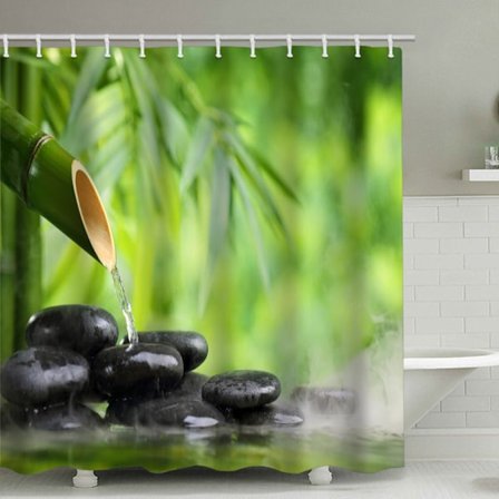 Duschdraperi i bambu, med 12 plastkrokar