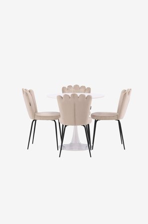 Venture Home - Spisegruppe Hamden med 4 stk stoler Limhamn - Beige - Spisegruppe 4 personer - Fra Homeroom