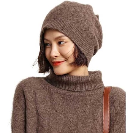 Dame Beanie Cap Vinter Varm Kasjmir Merinoull Strikket Snøring Hatter