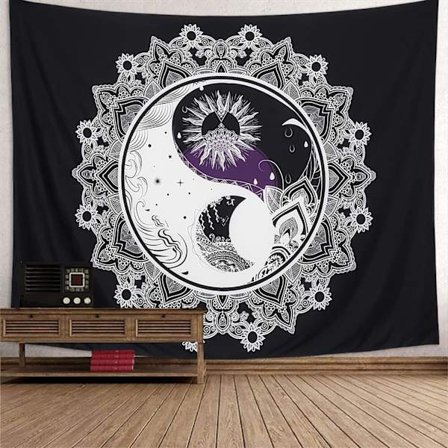 Psykedelisk Sol og Måne Veggteppe Yin Yang H