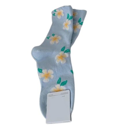 Söta damstrumpor för tjejer, college-stil, små blommiga mellanhöga strumpor