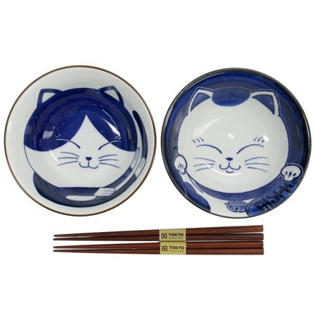 Tokyo design studio Tokion Design Studio Kawaii Cat lahjasetti, kulho + syömäpuikot