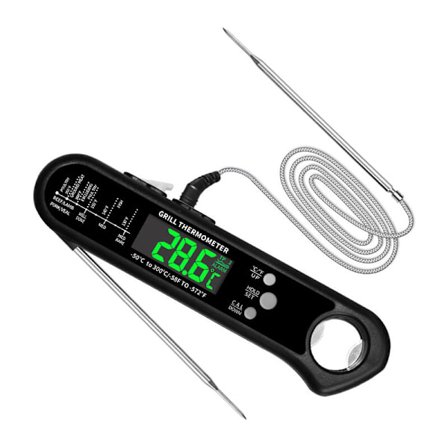 Kjøkkentermometer grilltermometer termometer med øyeblikkelig avlesning kjøtttermometer med 2 lange prober og LCD-skjerm for grilling