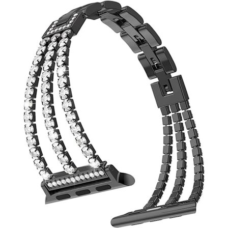 38mm 40mm 41mm Smykkesklokkestropp for IWatch SE(GEN 1 2 3) Stropp Serie 9 8 7 6 5 4 3 2 1 Kvinner Diamantarmbånd Rustfritt Stålbånd (Svart)