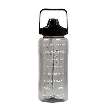 2 liters motivasjonsflaske med tidsplan og tidsmarkering - Svart