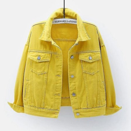 Och höst stor jeansjacka dam kort koreansk stil lös Bf långärmad jacka studenttopp gul M