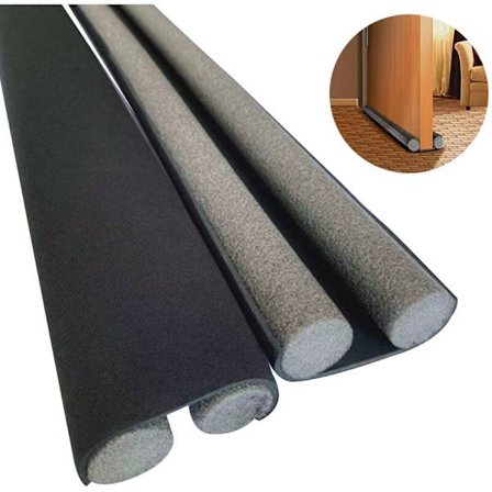 Dubbel dörr dragstopp, dörrtätningslist, bullerdämpare för dörr och ljudisolering, längd 95 cm justerbar, svart