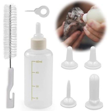 Katteflaske, Nyfødt Katteflaske, Uafvænnede Hvalpeflaske, Sutteflasker og Rengøringsbørste (60ml)