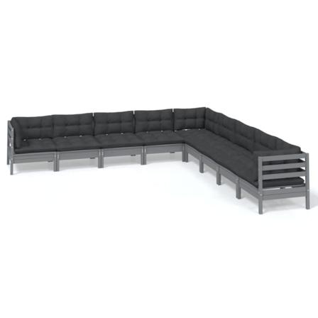 Vidaxl Loungegrupp Med Dynor 9 Delar Grå Massiv Furu Grå