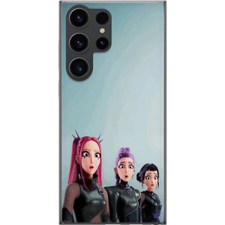 Kompatibelt Mobildeksel til Samsung Samsung Galaxy S24 Ultra Tre animerte kvinner med fargerikt hår i futuristisk stil og overraskede uttrykk