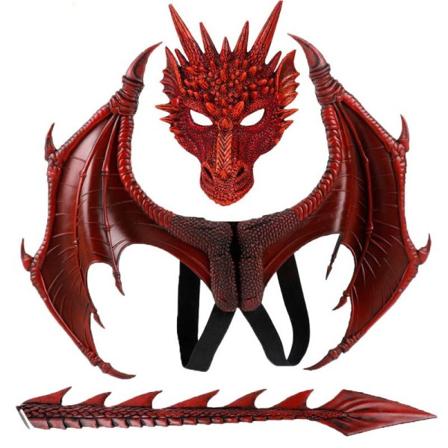 Animal Cospty Dragon Kostume Purim Jule Gave Carnival Fest Barn Cosplay Set Wing and tail