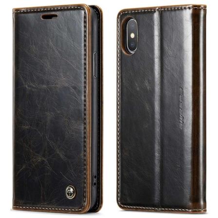 CASEME 003-serie mobiltelefontaske iPhone X / XS 5,8 tommer vegansk læder stativ tegnebog retro voksagtig tekstur magnetisk lukning flip telefon cover