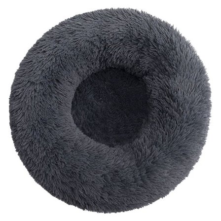 Plysj kæledyrsseng Donut hund seng til små hunde Rund hund seng Mørkegrå KLB