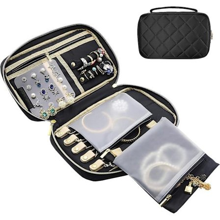 Resesmyckeskrin, smyckesförvaringslåda för att hålla dina smycken i ordning, aldrig tappa eller skada dem för ringar, örhängen, halsband, armband och 
