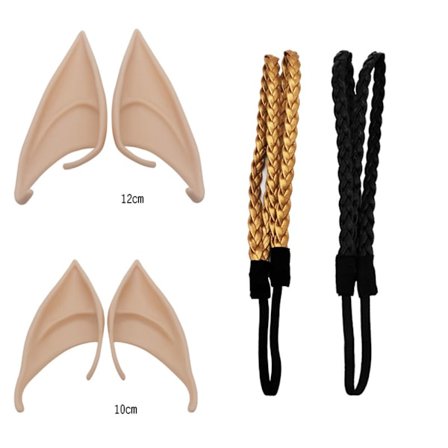 Fantasy Elver Fe Ører 2 Par med Hårfletning Hårbøjle 2 Stk til Anime Cosplay Halloween Fest Kostume