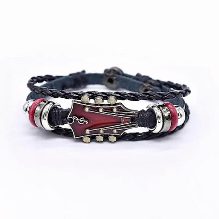 Retro Guitararmbånd i kunstlæder, Guitararmbånd i zinklegering til rockmusik – Billige gaver Rød