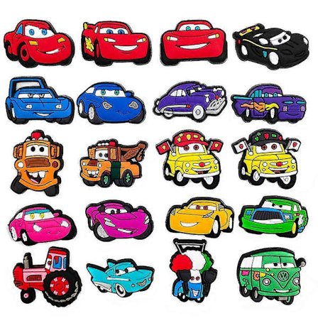 20 stk. Tegneseriebiler Sko Charms Dekoration til DIY Croc Træsko Sandaler Tilbehør