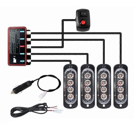 4kpl 4led Stroboskoopit 12v Strobe 4 In 1 Auton Vilkkuvalo (