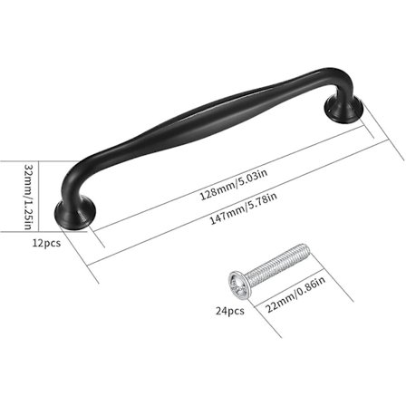 12 kpl 128 mm Keittiökahvat Mustat Huonekalukahvat