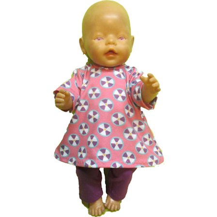 Bollmönstrat/lila tunika-set till Baby Born, dockkläder