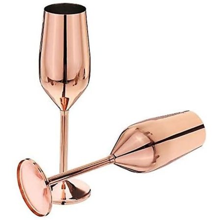 2 set rostfritt stål champagneflöjtglas, 200 ml roséguld