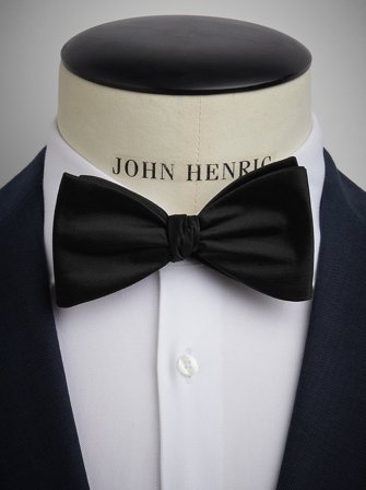 John Henric Men's Black Bow Tie Plain Size Self-tied