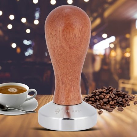 Manuell kaffepulver-tamper i rustfritt stål med trehåndtak, kjøkkentilbehør 49 mm
